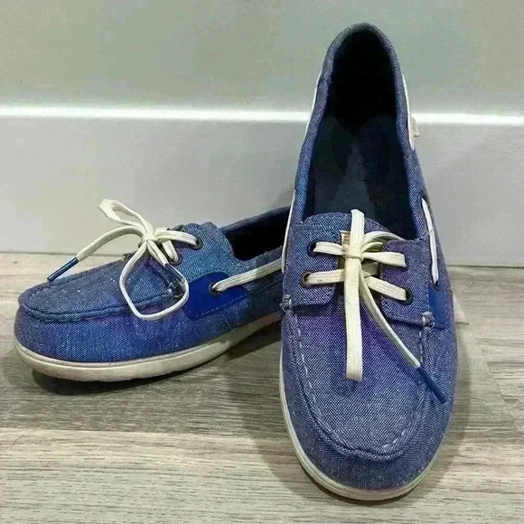 Sperry Lightweight Canvas Fabric Boat Shoes Slip On Loafers Blue White Size 9 - Picture 1 of 9